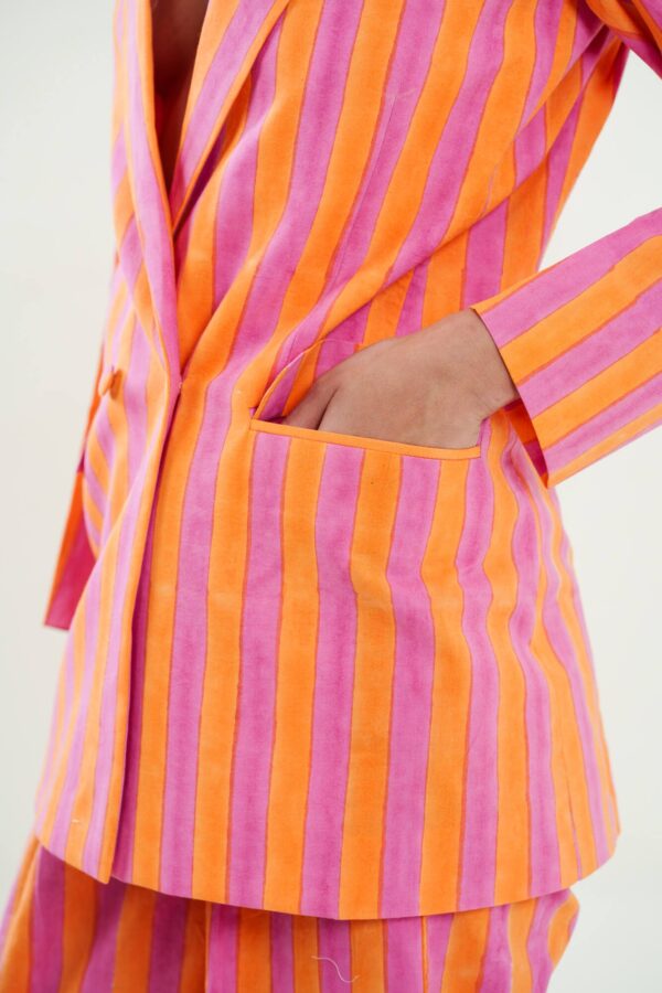 Model wearing OrPink Set and has hand in the pocket