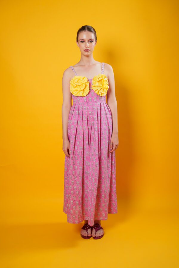 front angle of the full length mimosa dress