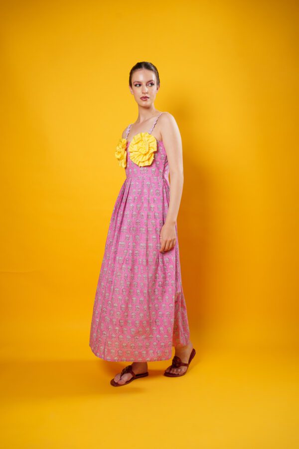 left angle of the full length mimosa dress
