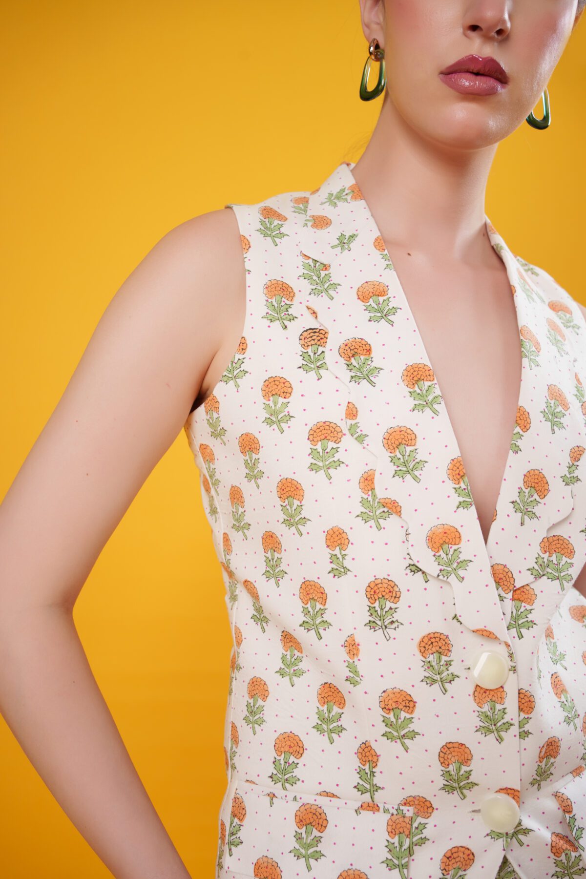 left angle of peachy set's blazer