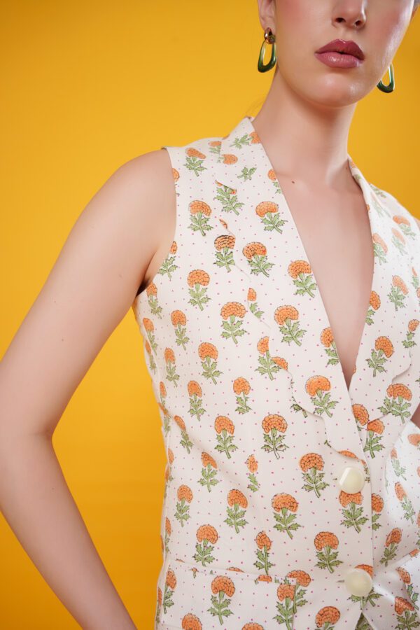 left angle of peachy set's blazer
