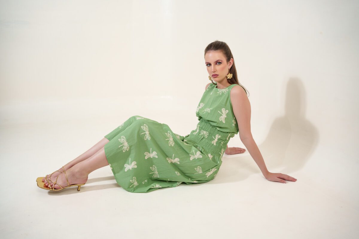 firefly dress model sitting down